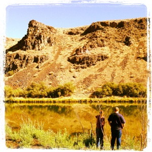 My boyfriend with his mom, where we went fishing. Can we say GORGEOUS VIEW??